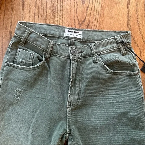 NWT One Teaspoon Freebirds Distressed High Waisted Pants Jeans Super Khaki Sz 27 - Picture 4 of 16